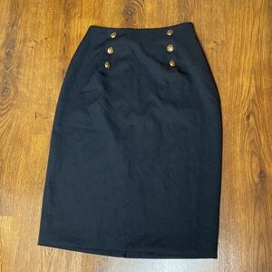 🌹 Lauren Jeffries 🌹 Vintage Black Knee Length Skirt With Gold Deco Buttons